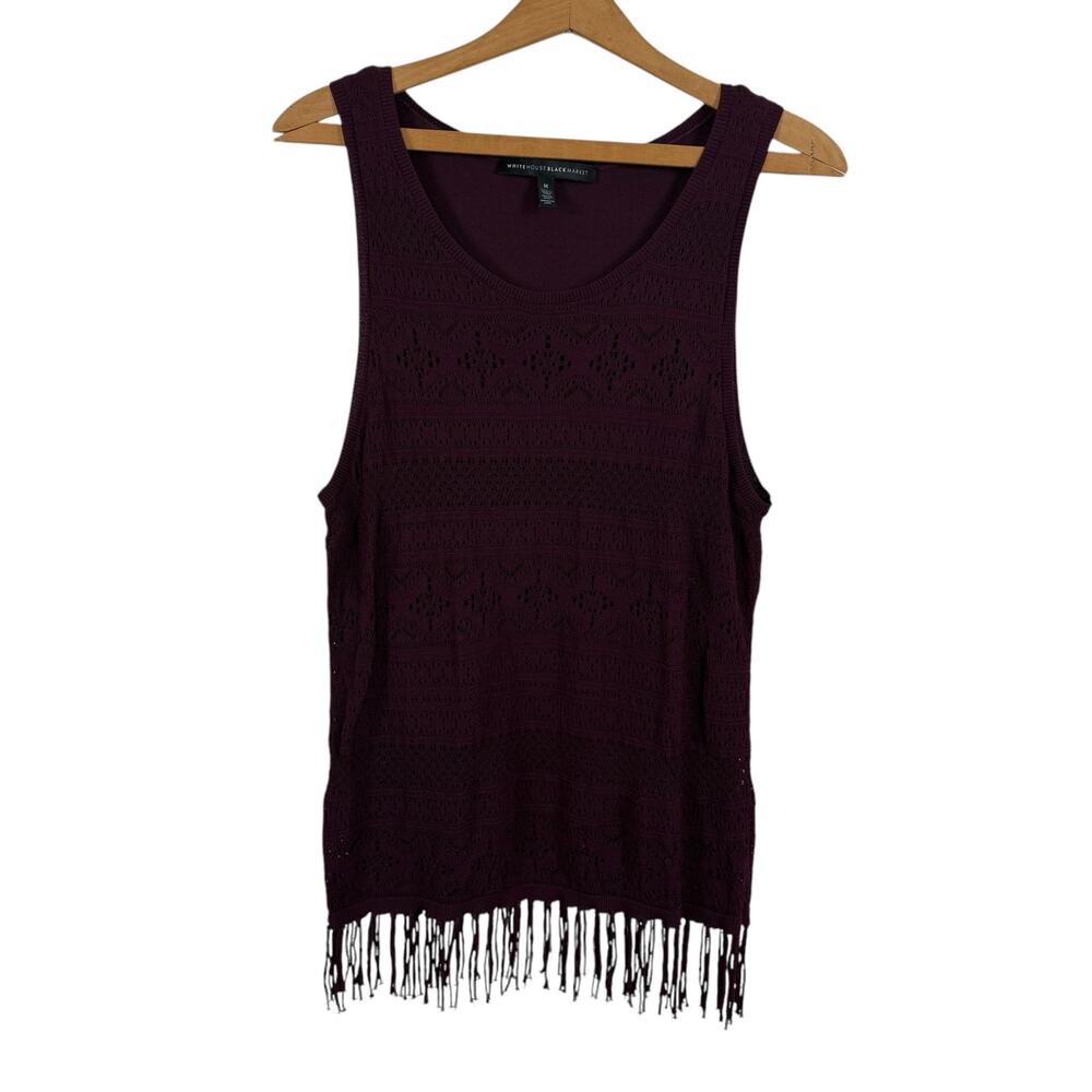 White House Black Market Women Sleeveless Top Size Medium Crochet Overlay Fringe